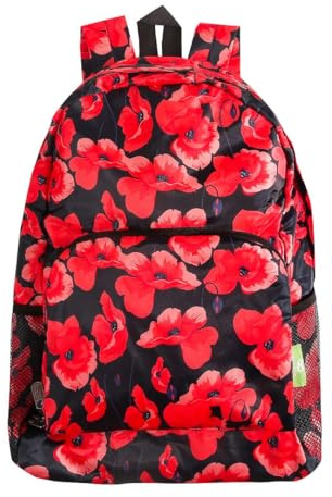 ECO CHIC Lightweight Foldable Water Resistant Backpack Rucksack Folds into Pouch for Storage (Poppies Navy)