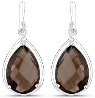 Rafaela Donata Damen Ohrhänger aus 925/- Sterling Silber rhodiniert mit Rauchquarz grau-braun Edelsteinohrringe Edelsteingröße 10x7 mm