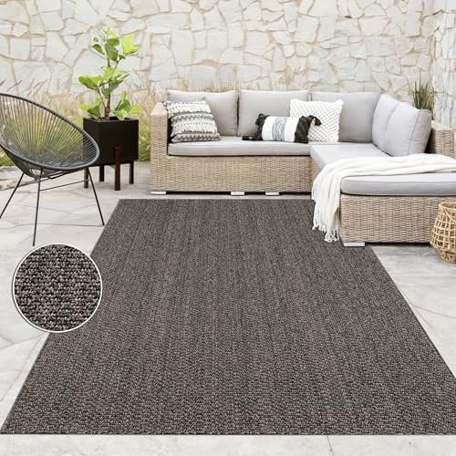 Paco Home Indoor & Outdoor Teppich für Wohnzimmer, Balkon, Küche & Flur geeignet - im natürlichem Jute Look Einfarbig Robust Wetterfest Naturtöne, Grösse:240x340 cm