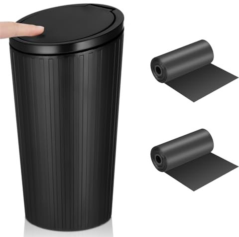 Yimomoyi Car Trash Can Bin with Lid, Bin for Car, Mini Car Bins, Car Bin Cup Holder, Universal Leakproof Vehicle Garbage Can Bins with 2 Roll Trash Bags for Automotive Office Home Kitchen