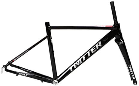 C Brake Rennrad-Rahmen-Set, 700c, 46/48/50 cm, Rahmen aus Aluminiumlegierung mit Carbon-Gabel, QR 100/130 mm interner Routing-Rahmen (Schwarz, 46 cm)