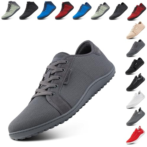 Hitmars Barefoot Shoes for Mens Womens Outdoor Lightweight Trail Running Minimalist Zero Drop Shoes Barefoot Trainers Walking Shoes Breathable Grey 7.5 UK