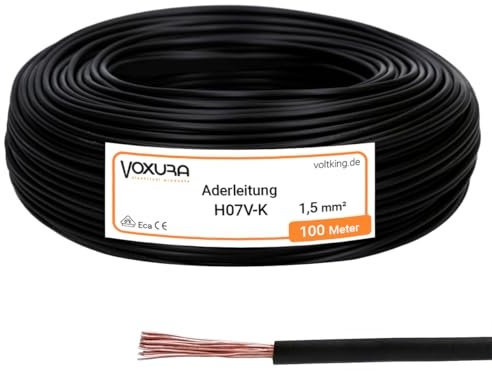 H07V-K 1,5 mm² schwarz 100 Meter Aderleitung flexibel Verdrahtungsleitung Einzelader Litze PVC 1,5mm2