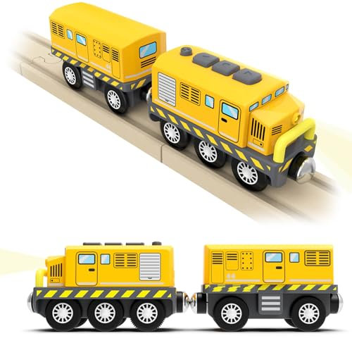 DxxD Eisenbahn Elektrische lok Holzeisenbahn Zug, Kinder Batteriebetriebenes Zugset, Lokomotivzug Kompatibel mit Thomas, Brio, Geschenke Spielzeug für 3 4 5 6 7 jährige Jungen Kleinkinder, Gelb