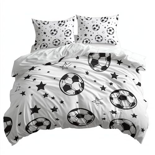 CozyRest 2 Teile Kinder Bettwäsche Set, Wendebettwäsche Mikrofaser, Fußball Sterne Bettbezug, 100 x 135 cm Reversible, 40 x 60 cm Kissenbezug, Pflegeleicht