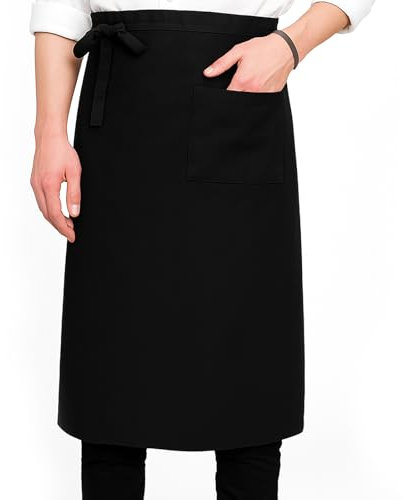 MBAIYO Vorbinder Schürze mit Tasche, Verstellbare Lang Vorbinder 68x70cm Polyester Kochschürze Halbe Kellnerschürze Arbeit Taillenschürze Schwarz für Männer Damen Küche Restaurant Bistro Florist Cafe