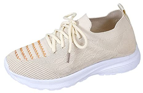 Clearance bargains Women Trainers Wide Fit Wedge Walking Sneakers Casual Fashion Non Slip Jogging Shoes Lightweight Low Top Soft Sole Slip on Arch fit Trainers Women Beige 5
