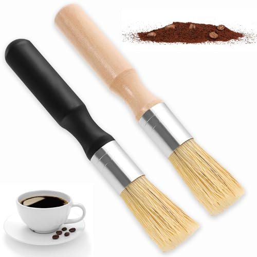 2 Artikel Barista Pinsel Kaffee Pinsel Barista Zubehör Wiederverwendbar, zur Effektiven Reinigung von Espressomaschinen und Kaffeemühlen, Ergonomisch Geformt (Schwarz/Originalholz)