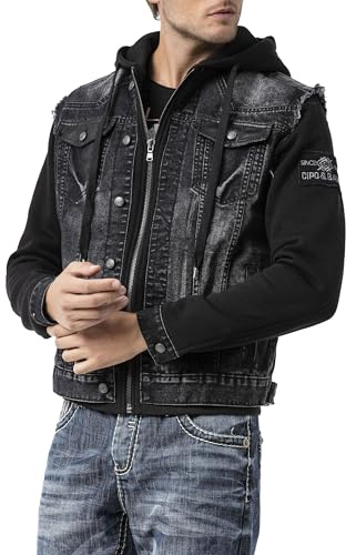 Cipo & Baxx Herren Jeansjacke – Denimjacke mit Sweatärmeln & Kapuze | Casual Streetwear Übergangsjacke