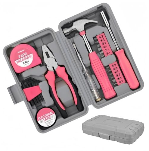 Kit d'outils de maison 24 pièces – Kit d'outils de réparation rose pour la maison, avec boîte à outils de rangement, petits outils pour la maison et le bureau, boîte à outils pour femme pour la maison