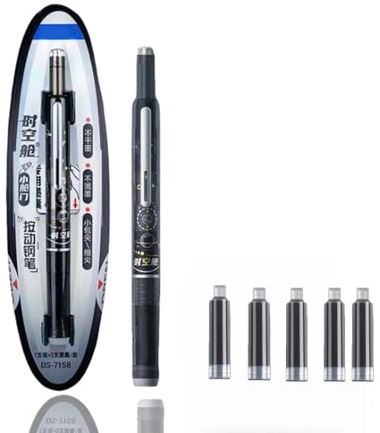 QinZiEn Fountain Pen Retractable: 0.38mm Blue&black Ink Transparent Barrel Includes 5 Refillable Ink Cartridges,Fountain Pen Ink,Smooth Writing No Leaking,Retractable Pens,Smooth Writing Pens,Black