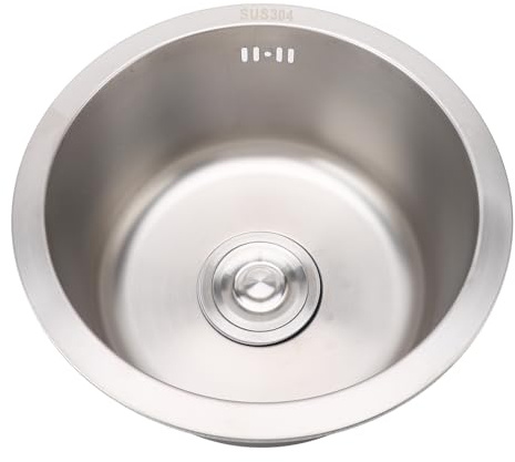 Culnflun Evier Cuisine, Évier de Cuisine en Acier Inoxydable 1 Bac Inox avec Raccords de Vidange, Evier à Encastrer rond, Petit évier en acier inoxydable 304(Diamètre 36cm)