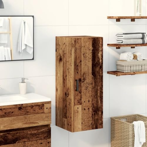 Wandschrank aus Holz in antiker Technik, Wandschrank mit viel Stauraum, elegantes Design und einfache Montage für Heimdekoration, 34,5 x 34 x 90 cm