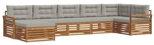 vidaXL Sofagarnituren 7 pcs Natürlich und Hellgrau Massivholz Akazie, Gartenlounge, langlebiges Ecksofa, Sitzmöbel für außen, Terrasse, Moderne Möbel, Bequeme Gartenmöbel