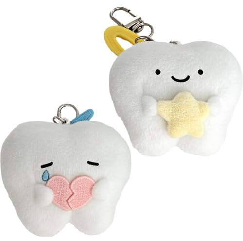 Zghhc 2er-Set Kawaii Cartoon Zahn Plüsch-schlüsselanhänger, Weiche Anhänger Für Rucksack, Modische Alltagsdekoration