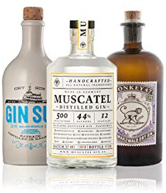 GIN Probierset GIN-TRIO | 3 x exzellenter Gin aus Deutschland | Monkey 47, Gin Sul und Muscatel Distilled