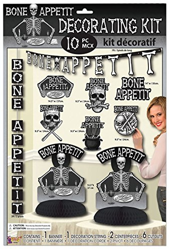 Assorted Bone Appetit Decorating Kit (10 Pieces) - Black & White Design, Perfect Party Accessories for Halloween, Themed Events, & Scary Celebrations Halloween
