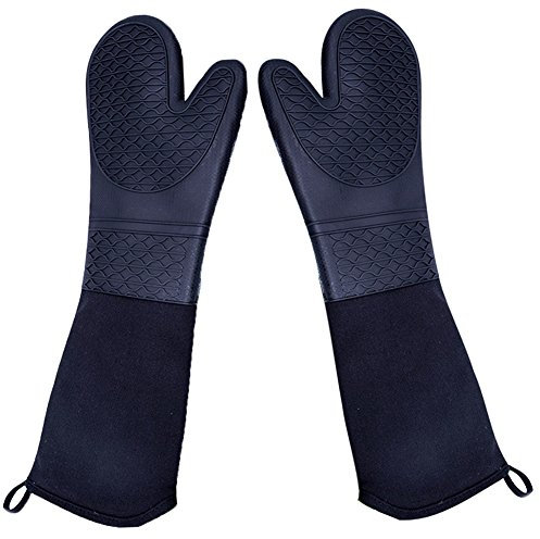 DoMii Guantes de Horno de Silicona extralargos Resistentes de Grado Comercial, Guantes de Horno Resistentes al Calor, Guantes de Barbacoa con Forro de algodón Acolchado, Paquete de 2