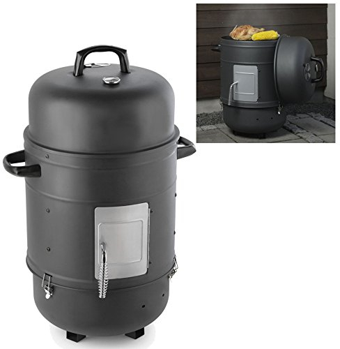 Smokerofen Elektrischer Räucherofen, Räuchergrill ohne Flamme, ideal für Garten + Terasse, Heiß- und Kalträuchern (M, Anthrazit)