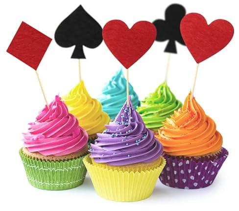 BESTOYARD Kuchen Topper Spielkarten Poker Kreuz Herz Pik Karo Form Kuchendeckel Kuchendeko für Geburtstagsfeier Casino Poker Party 20 Stück…