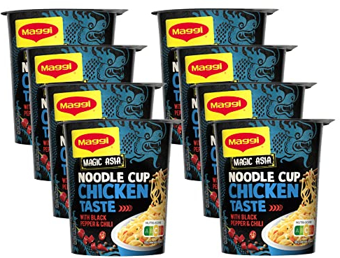 MAGGI Magic Asia Noodle Cup Chicken, Instant-Nudeln, asiatisches Fertiggericht, Hühnchen-Geschmack, mit Gemüse verfeinert, 8er Pack (8x63g)