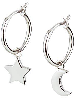 Brandlinger ® Ohrringe Silber 925 hängend. Creolen mit Anhänger Mond und Stern. Schmuck Damen vergoldet mit 18 Karat (Silber und Gold) für Frauen und Mädchen. Durchmesser der Creolen 12mm.
