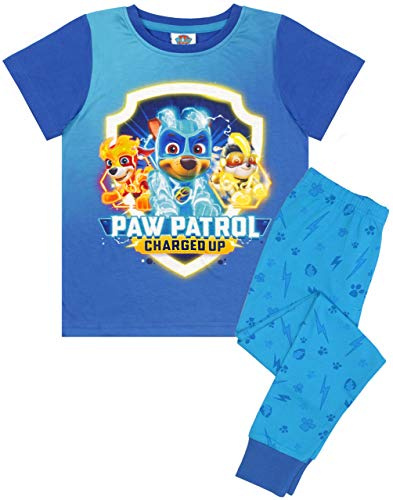 Paw Patrol Pyjamas For Boys | Mighty Pups Chase Kids T-Shirt & Long Blue Trousers PJs Set | Children's Clothes Gifts