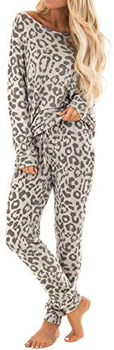 KaloryWee 2pc Ensemble De Pyjama Femme Camouflage Pas Cher Manche Longue Lingerie épaule Nu Imprimé Top Et Pantalon 2 Pièces à La Maison Vêtement De Nuit