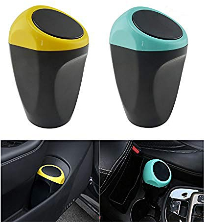 Car Bin, 2Pcs Car Trash Can with Lid, Car Essentials for Front and Back of Car, Mini Small Car Rubbish Garbage Bins Cute Car Accessories for Storage and Organization, Waterproof