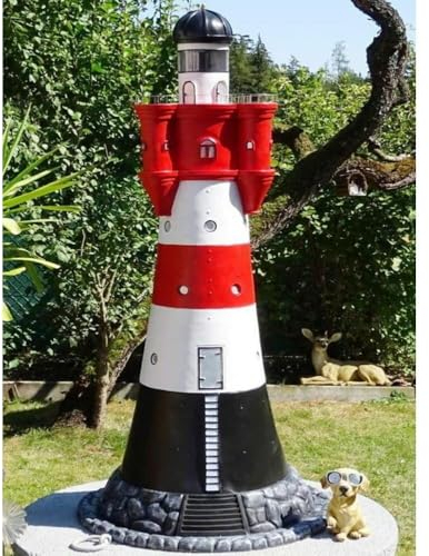 XXL Leuchtturm 1,4m Nordsee Premium 140cm hoch rot/weiß +Beleuchtung Garten Deko Spedition