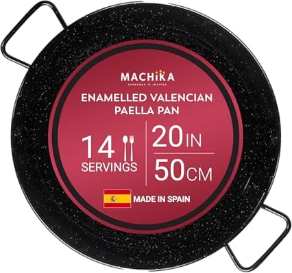 Machika Enamel Paella Pan | Paella Pan | Skillet for Paella and Rice Recipes | Perfect for Indoor & Outdoors | Easy Cleaning | Rust Proof Coating | 14 Servings | 20 inches |