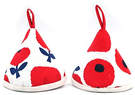 Shiwaki Ein Paar 4,3-Zoll-Triangle Cute Cotton-Ofenhandschuhe für Topfdeckelhandschuhe Anti-Verbrühungs-Koch-Backtopfgriff-Ofenhandschuhe - Rot
