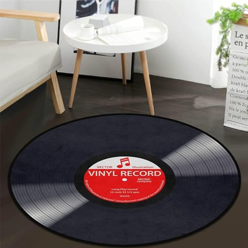 keepcute Teppich mit Musikaufzeichnung, rund, für Schlafzimmer, Wohnzimmer, Arbeitszimmer, Spielen, rutschfeste Bodenmatte, Teppich, Heimdekoration, 91 cm, Schwarz