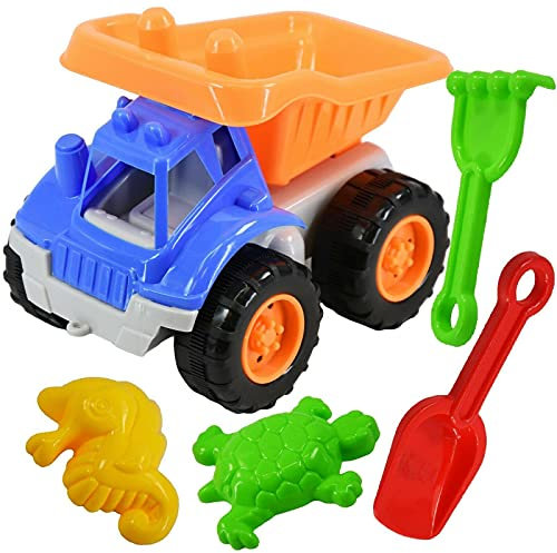 Sand Pit Sand Truck & Accessories Fork Spade Beach Garden Toy Kids Play Set 5 pcs