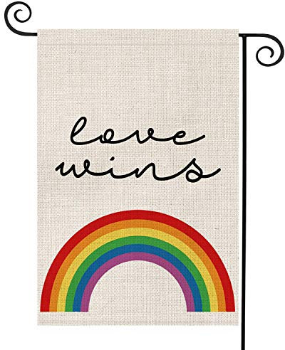 Venuy Love Wins Regenbogen Gartenflagge, vertikal, doppelseitig, Pride Gay Pride Lesben LGBT, Pansexuelle Flagge, Hof Outdoor-Dekoration, 32,5 x 45,7 cm