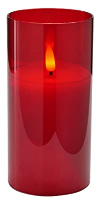 Klocke Dekorationsbedarf Edle LED Kerze im Glas - Timer - Realistisch Flackernd (Rot, Höhe: 15cm - Ø 7,5cm)