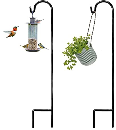 VGE Schäferhaken, 2 Stück, verstellbare Höhe, für den Außenbereich, rostbeständig, 120 cm, mit 2 Zinken Basis, für Blumenkorb, Vogelfutterhaus, Aufhänger, Hochzeitsdekoration