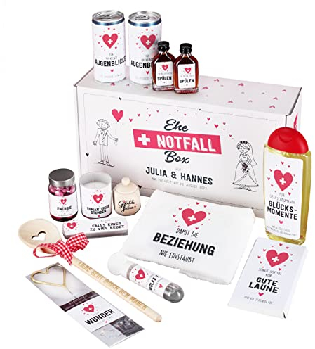 Lustiges Hochzeitsgeschenk Ehe-Notfall-Box mit Namensaufdruck