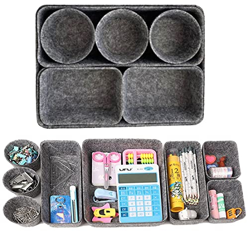 Desk Drawer Organiser Trays Set of 8 Desk Drawer Dividers Felt Storage Tidy Boxes Makeup Dressing Table Organizers for Bedroom Office (Gray)