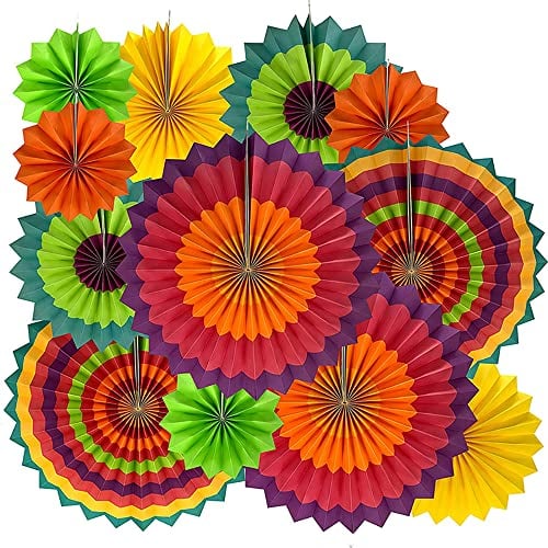 YBwanli12 pcs papierfächer ,mexiko deko ,deko gartenparty,Karneval deko,deko papier,pompoms deko,papier rosetten pastell,papierfächer Deko, Hawaiianische Dekoration,pompom girlande,wedding decoration