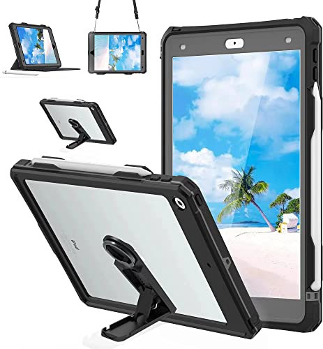 ShellBox Case iPad 10.2 8th Generation Case 2019/2020/2021 iPad 7th/8th/9th Generation Case,Waterproof Protective Case with Built-in Screen Heavy Duty Protective Case with Shoulder Strap, Black