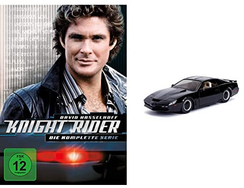 Knight Rider - Die komplette Serie [26 DVDs] & Jada Toys 253255000 Knight Rider K.I.T.T. - 1982 Pontiac Trans AM Modellauto, 1:24, mit Lauflicht, Detail-Innenraum, Türen und Motorhaube, schwarz