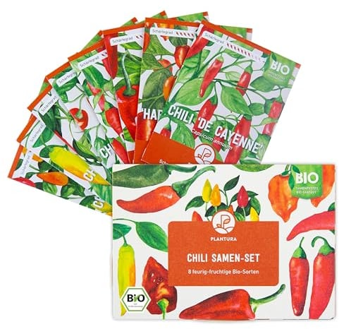 Plantura Bio-Chili Samen-Set, samenfest & Bio, für Topf & Beet, 8 Sorten von mild bis extrem scharf