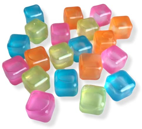 ANTEVIA - Lot de 20 glaçons réutilisables carré original 2.5 x 2.5cm | PLUS DE 10 MODÈLES | En plastique | Wisky | Couleur : Bleu Vert Orange Violet (Icecub L1)