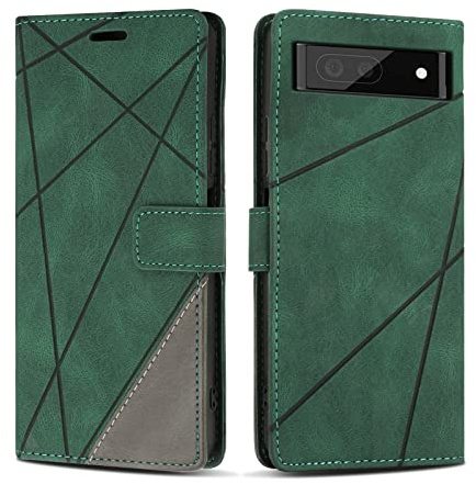 SONWO Hülle für Google Pixel 6A, Premium PU Leder Handyhülle Flip Case Wallet Lederhülle Silikon Schutzhülle Klapphülle für Google Pixel 6A, Grün