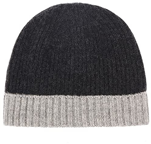 Mütze für Herren, 100 % reines Kaschmir, zweifarbig, warm, weich, 3-lagig, Kaschmir-Mütze in Geschenkbox; ultra-plüschig