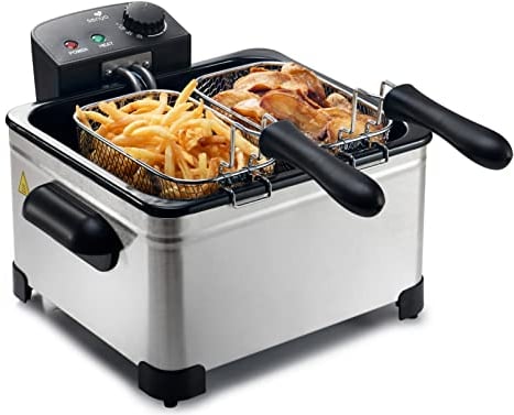 SENYA Friggitrice elettrica serbatoio rimovibile in acciaio inox 5L, grande capacità, 3 cestelli rimovibili, 2000W, Family Fryer, SYCK-DF009