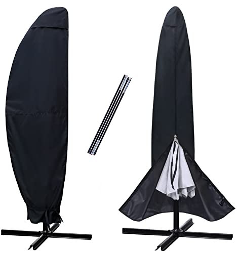 Outdoor Umbrella Cover for 12 to 14FT Offset Umbrella, Waterproof Patio Cantilever Parasol Banana Umbrellas Cover with Zipper and Rod, Black