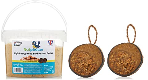 Grumpy Gardener Peanut Butter Bird Food - Suet Bird Food With Coconut Bird Feeder Halves - Hanging Peanuts for Wild Birds, Nutpecker Butter Food (2.5 Kg)