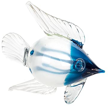 Große Dekofigur aus Glas und Briefbeschwerer, exotischer Fisch blau, L 20 cm